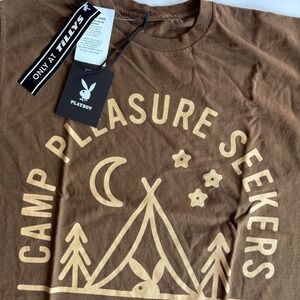 Playboy Camp Pleasure Seekers Unisex Small Brown Graphic Tee Cotton Short Sleeve